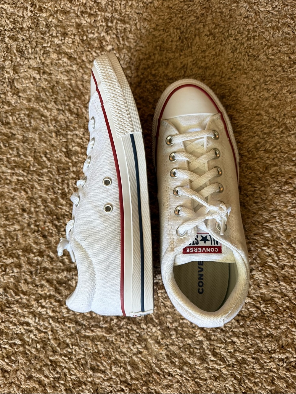 Converse Low Top Sneakers in Off-White with Red & Navy Accents